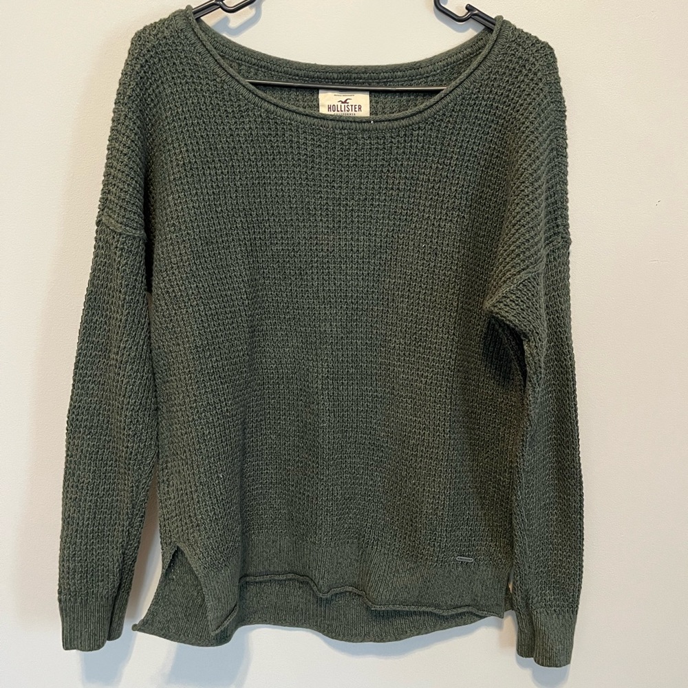 Green waffle knit sweater
